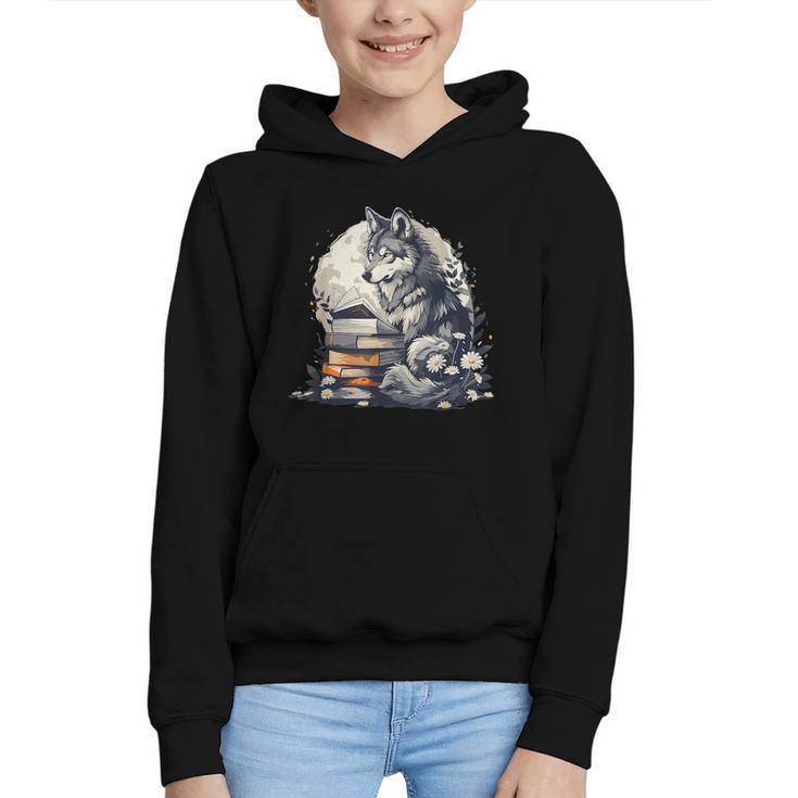 Wolf Reading Book Librarian Library Wolves Graphic Youth Hoodie
