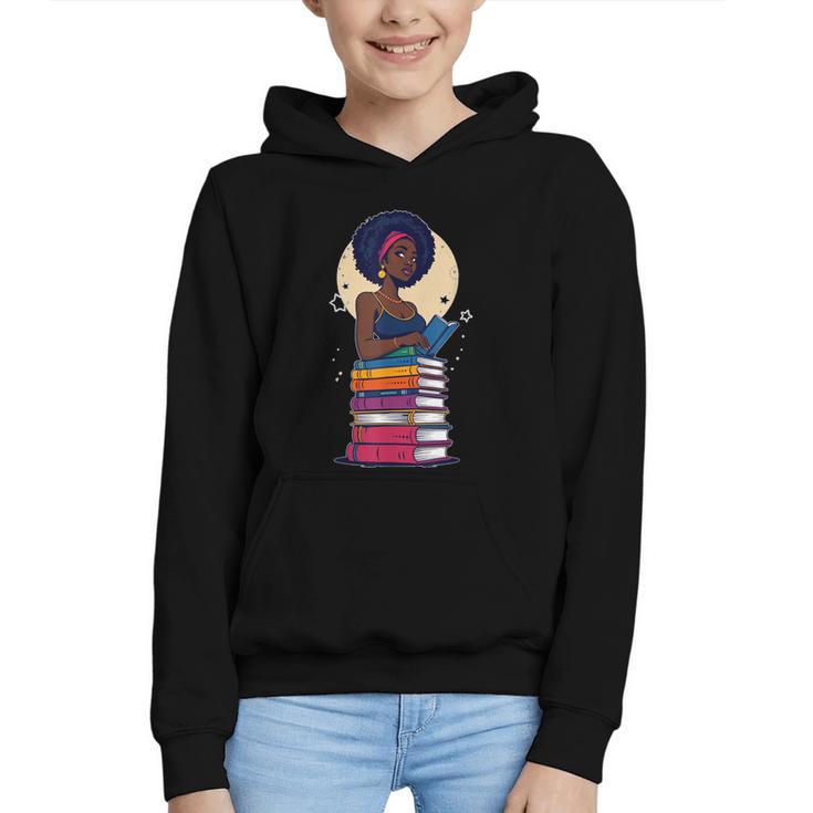 Woman And Books Stack Afro Girl Reading Lover Graphic Youth Hoodie