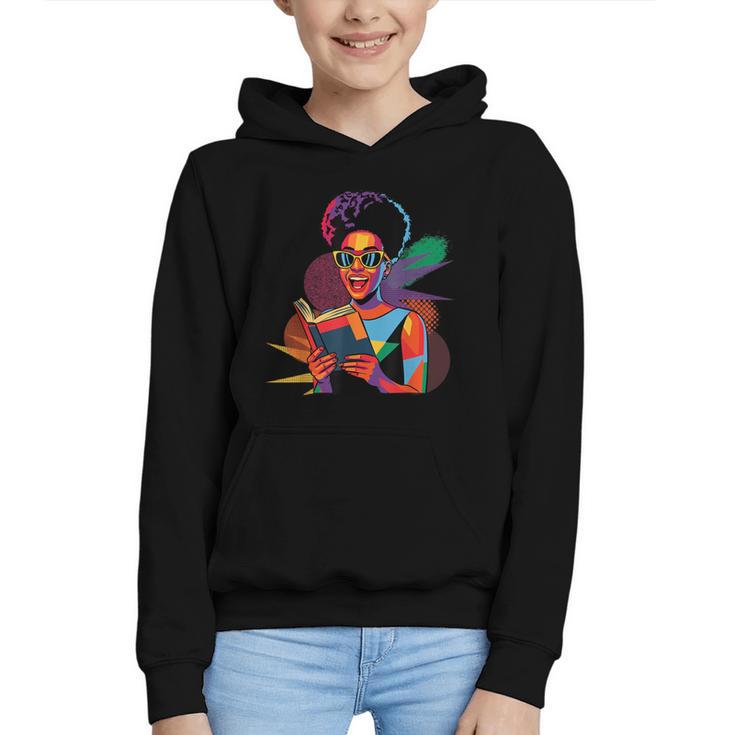Woman Reading Book Lover Geometric Girl Afro History Graphic Youth Hoodie