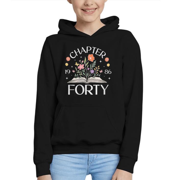 Women's 1986 Chapter Forty 40th Birthday Wildflower Book 40 Year Old Graphic Youth Hoodie