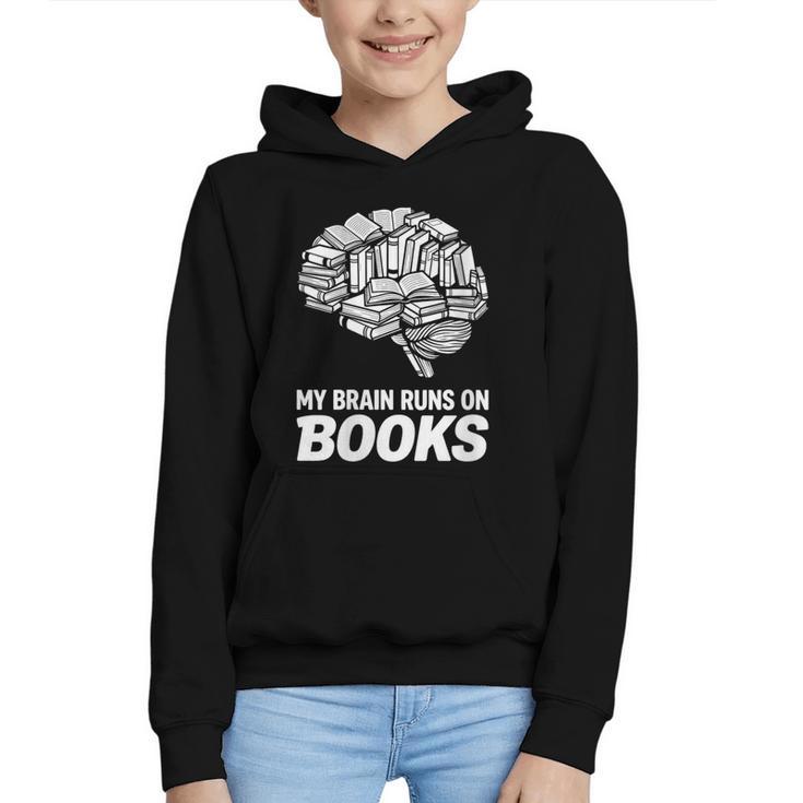 Women's My Brain Runs On Books Reading Bookworm Men Women Graphic Youth Hoodie
