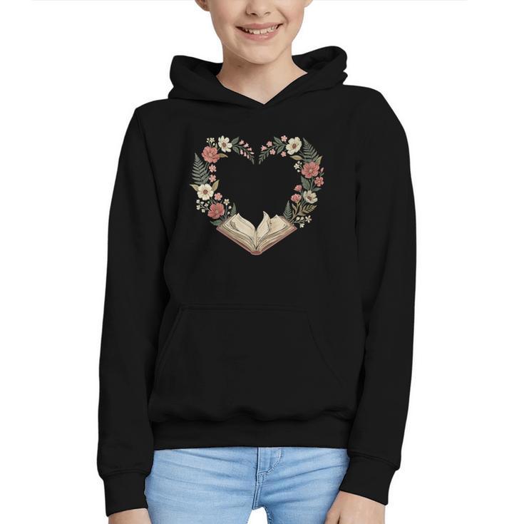 Women's Vintage Book Lover Valentine Heart Graphic Youth Hoodie