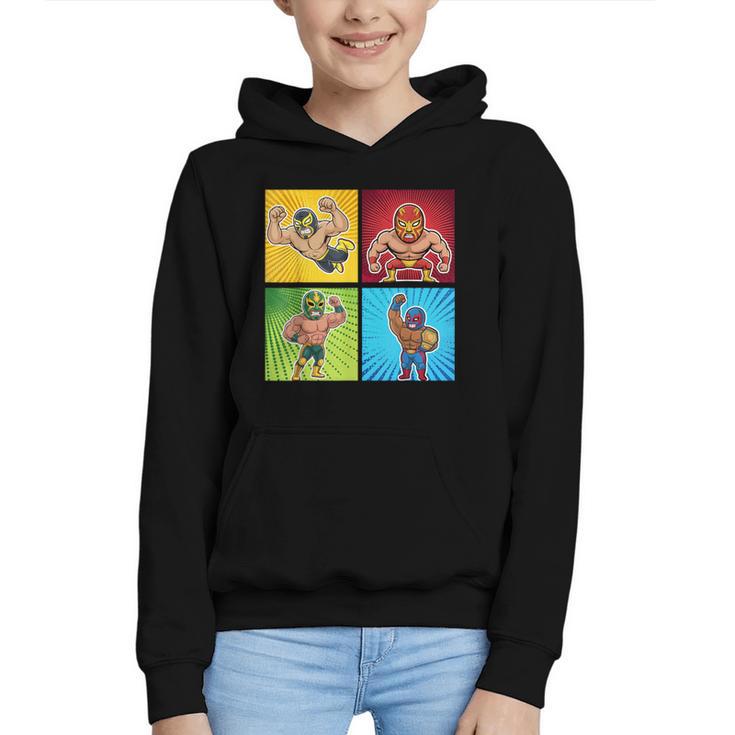 Wrestling Comic Book Wrestler Mexican Lucha Libre Mask Graphic Youth Hoodie