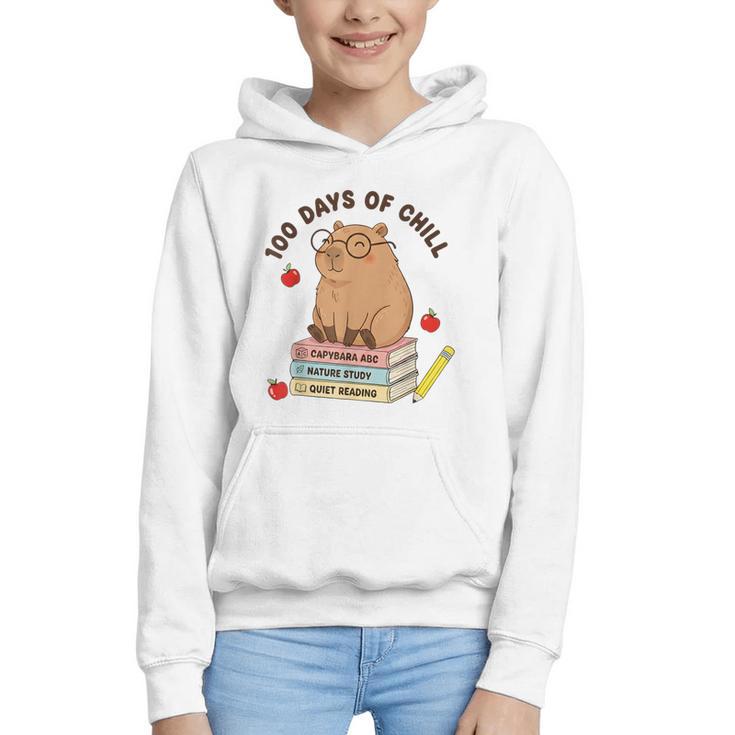 100 Days Of Chill Cute Capybara School Book Lover Graphic Youth Hoodie