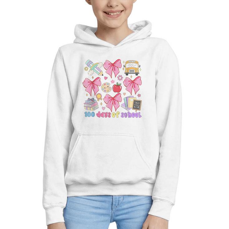 100 Days Of School Coquette Bow School Bus Pencil Books Graphic Youth Hoodie