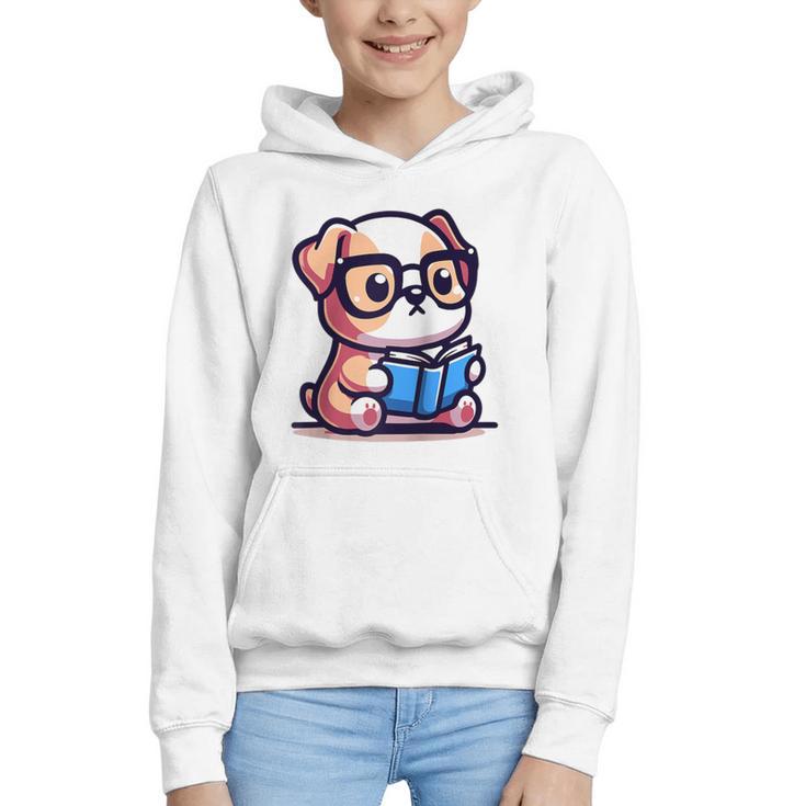 Adorable Book Lover Bulldog With Reading Glasses Cute Raglan Baseball Tee Graphic Youth Hoodie