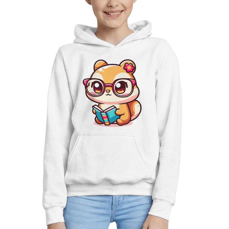 Adorable Book Lover Chipmunk With Reading Glasses Cute Premium Graphic Youth Hoodie