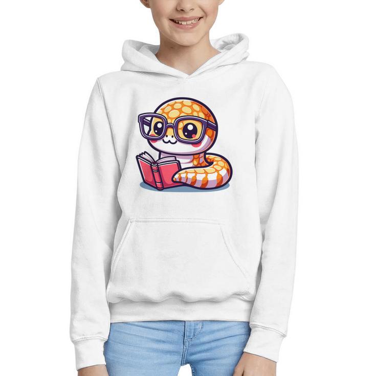 Adorable Book Lover Rattlesnake With Reading Glasses Cute Graphic Youth Hoodie