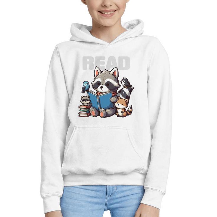 Animals Raccoon Reading Book Librarian Across America Kids Graphic Youth Hoodie