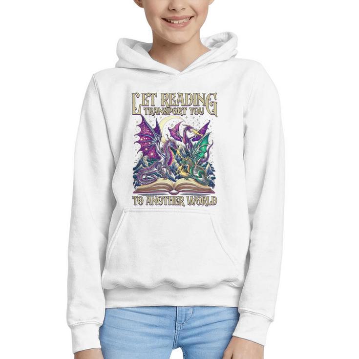 Book Lover Dragon Reading Transport You To Another World Graphic Youth Hoodie