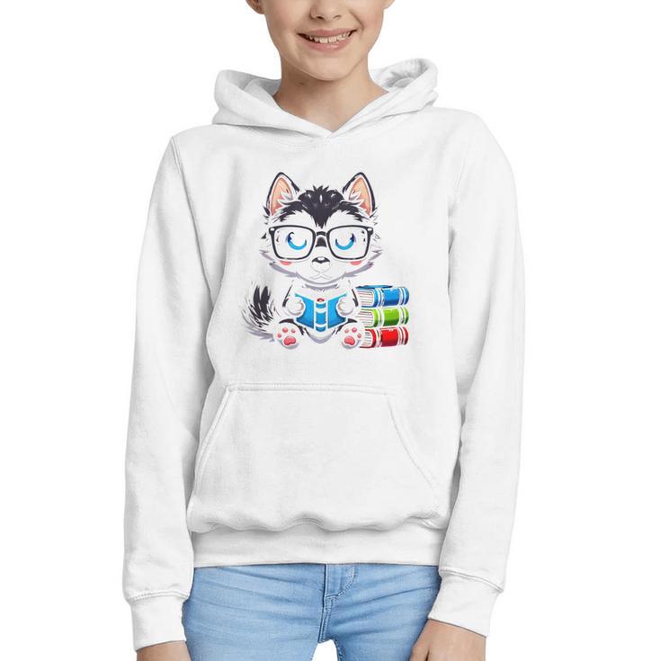 Book Lover Reading Husky Dog Graphic Youth Hoodie