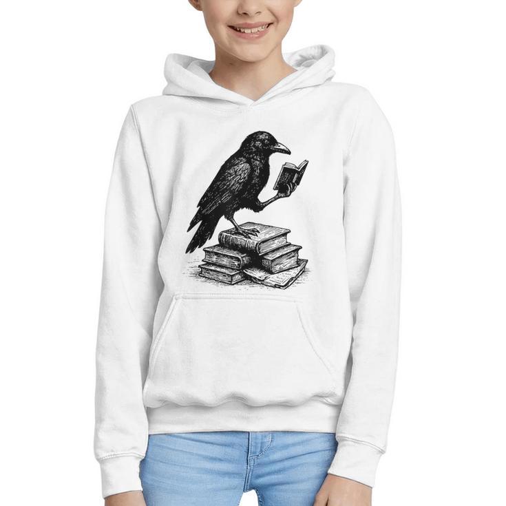 Book Raven Vintage Dark Academia Literature Reading Graphic Youth Hoodie