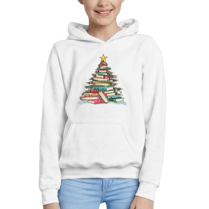 All Booked For Christmas Book Christmas Tree Lights Xmas Graphic Youth Hoodie