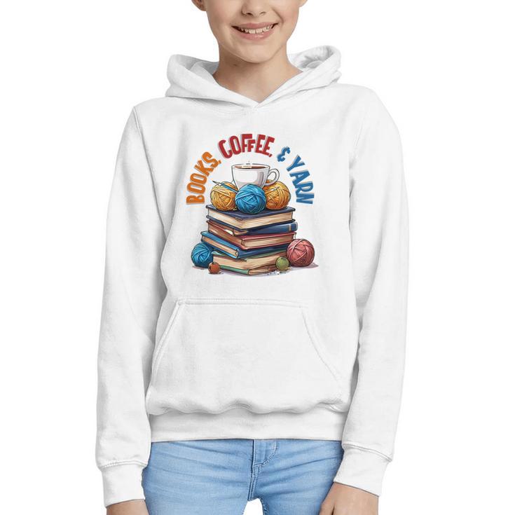 “Books Coffee & Yarn Enthusiast Cozy Reader Graphic Youth Hoodie