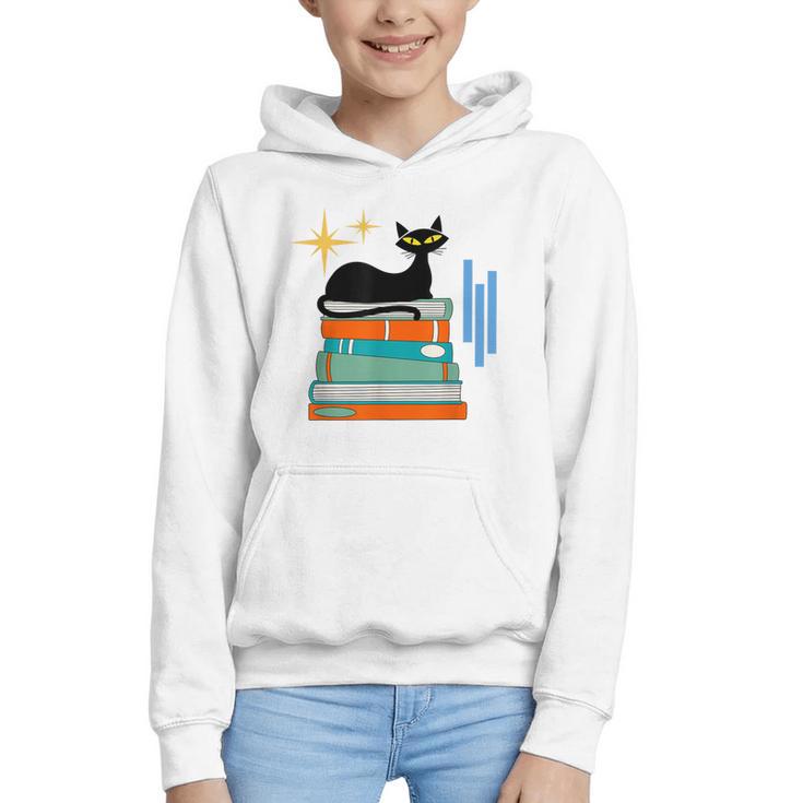 Cat And Books Retro Midcentury Mid Century Aesthetic Graphic Youth Hoodie