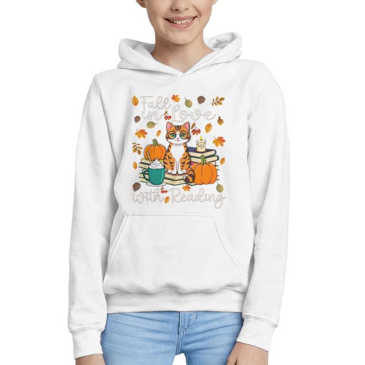 Cat Fall In Love With Reading Book Lover Autumn Graphic Youth Hoodie