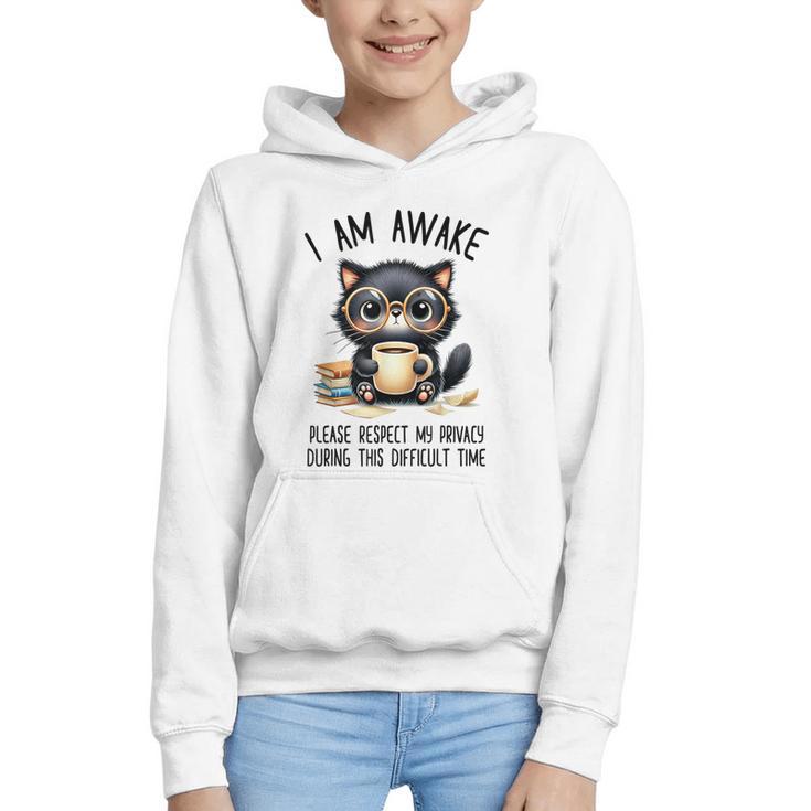 Cat Glasses Coffe Books I Am Awake Please Respect My Privacy Graphic Youth Hoodie