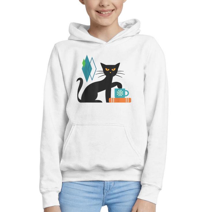 Cat Midcentury With Book And Coffee Atomic Age Mid Century Graphic Youth Hoodie