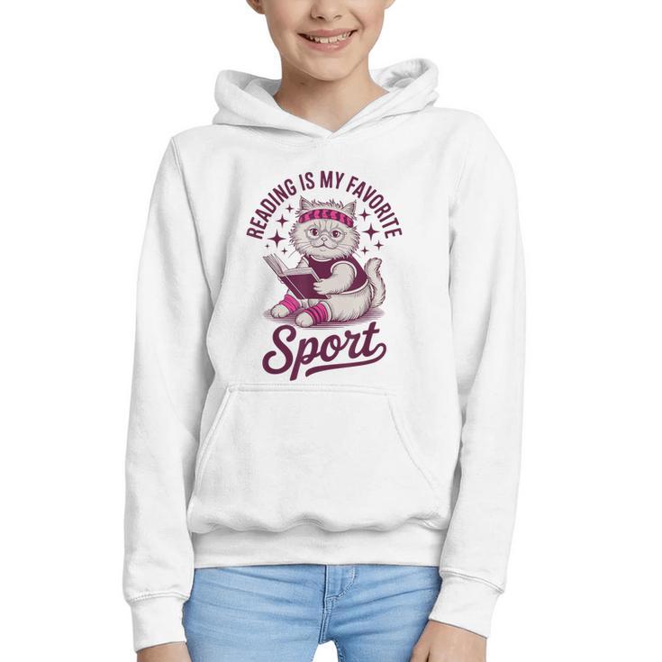 Cat Reading Is My Favorite Sport Retro Book Lover Graphic Youth Hoodie