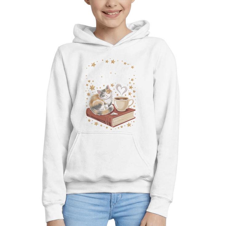 Coffee Cats & Books Cute Cat Book Lover Reading Graphic Youth Hoodie
