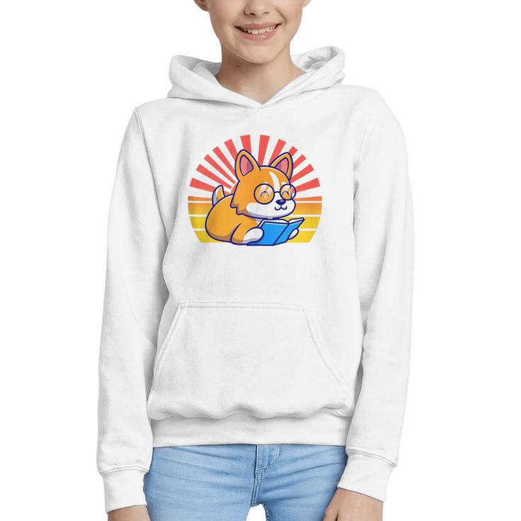 Corgi Dog Reading Book Book Lover Dog Lover Graphic Youth Hoodie