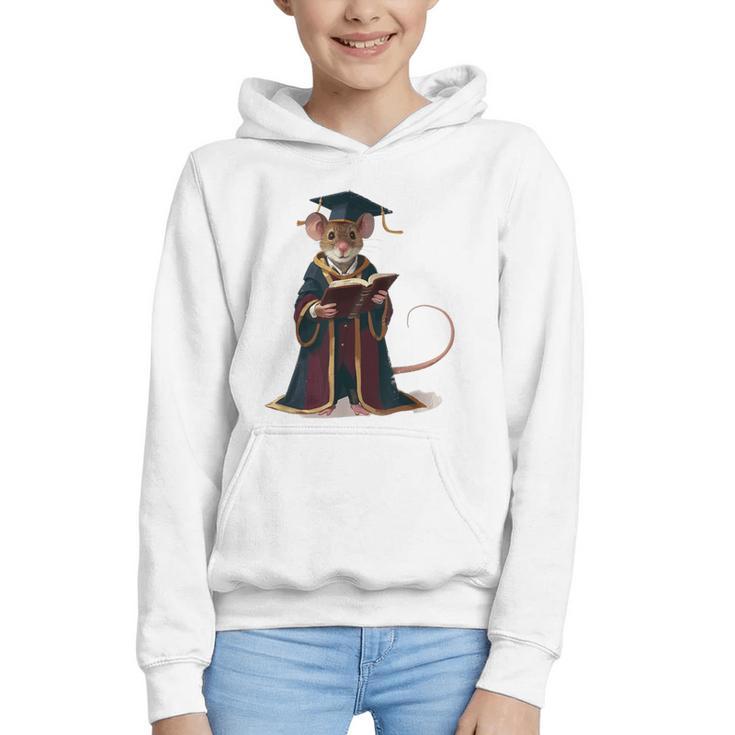 Cute Mouse Reading Book Graduation Graphic Youth Hoodie