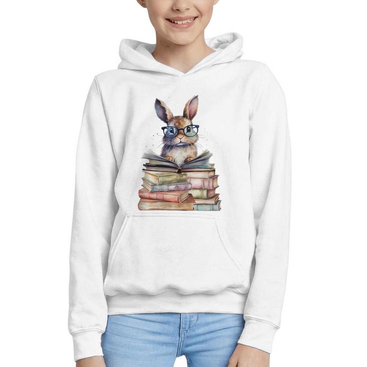 Cute Reading Bunny With Glasses Books Bookworm Reader Book Premium Tri-Blend Graphic Youth Hoodie