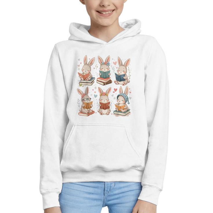 Cute Teacher Bunny Rabbit Reading Easter Bunnies Book Lovers Graphic Youth Hoodie