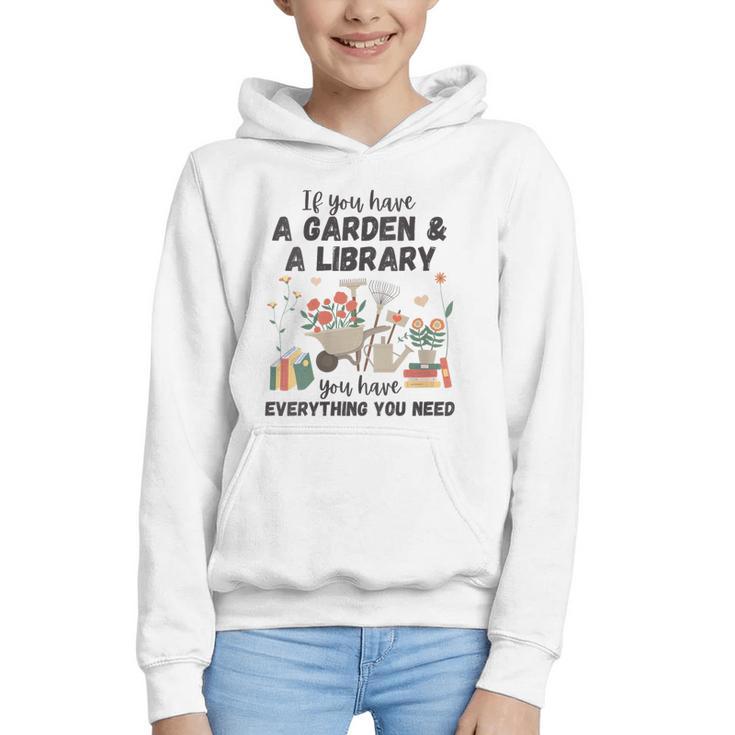 Gardening & Library Lover Books Reading Plants Cute Graphic Youth Hoodie