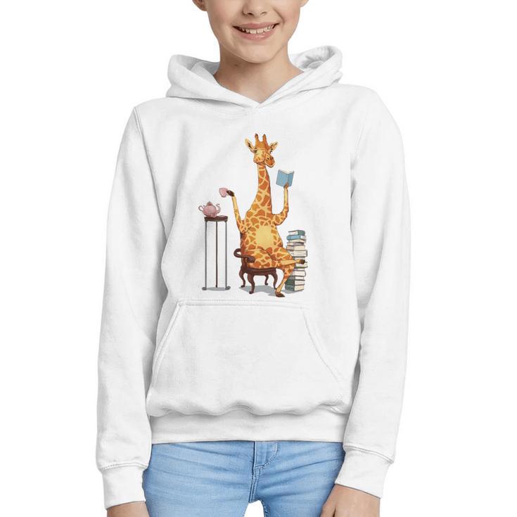 Giraffe Reading Tea Books Coffee Book Lover Graphic Graphic Youth Hoodie