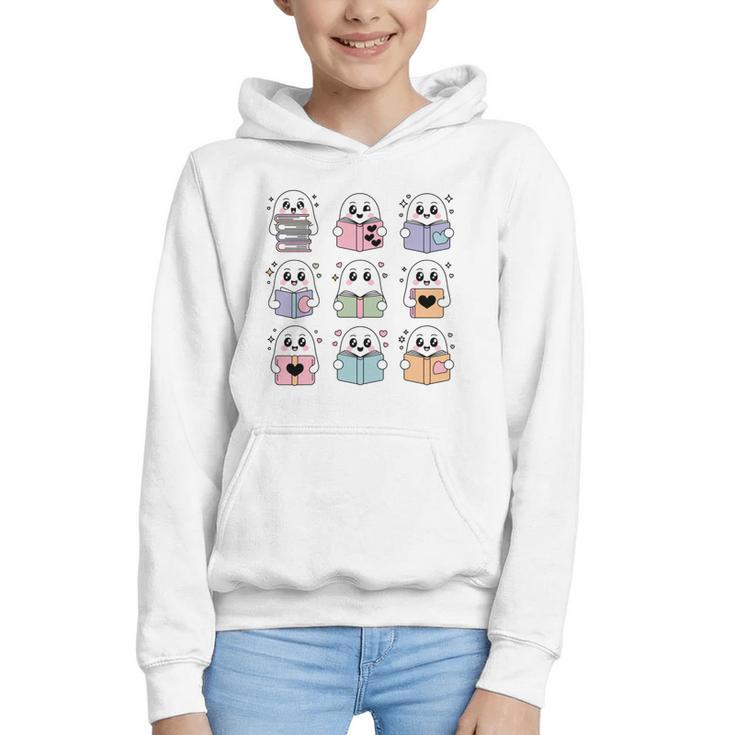 Halloween Ghosts Reading Books Pattern Spooky Kawaii Anime Graphic Youth Hoodie