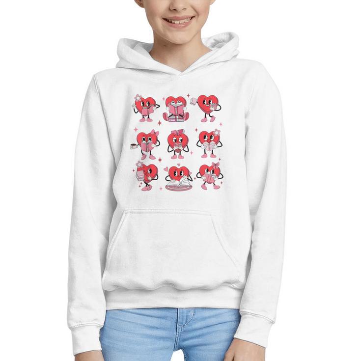 Heart Holding Reading Books Valentine Teacher Book Lover Graphic Youth Hoodie