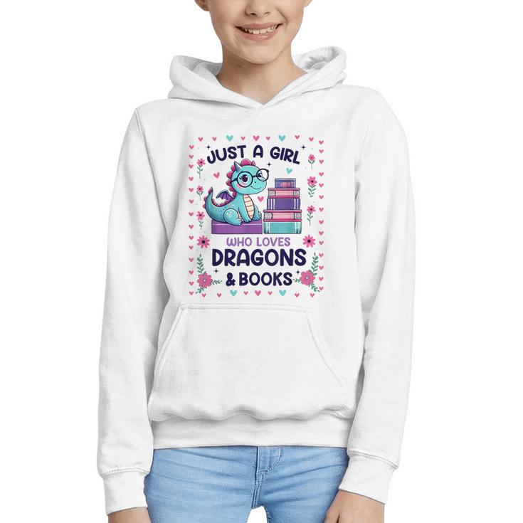 Just A Girl Who Loves Dragons And Books Lover Reading Book Graphic Youth Hoodie