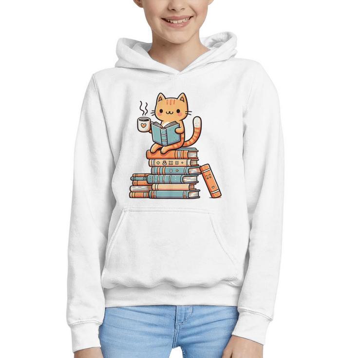 Kawaii Cat Coffee Books Teacher Men Women Girls Kids Graphic Youth Hoodie