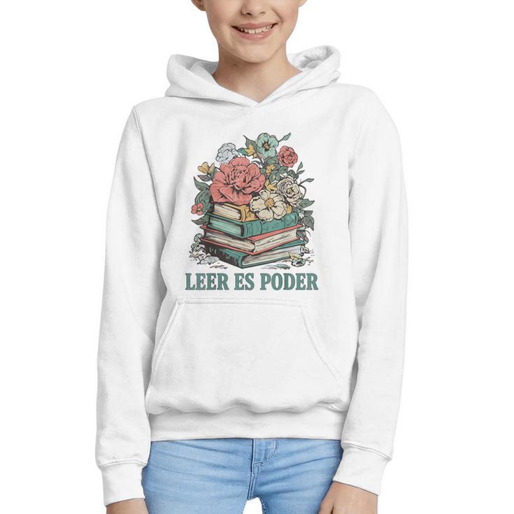 Leer ES Poder Cute Floral Spanish Teacher Book Reading Graphic Youth Hoodie