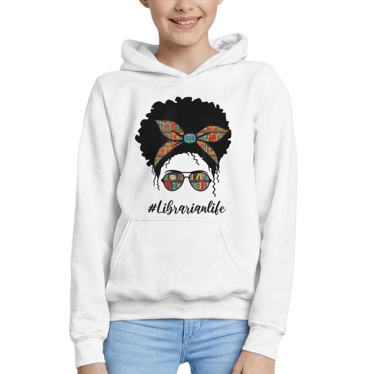 Librarian Teacher Messy Bun Life Book Library Back To School Graphic Youth Hoodie