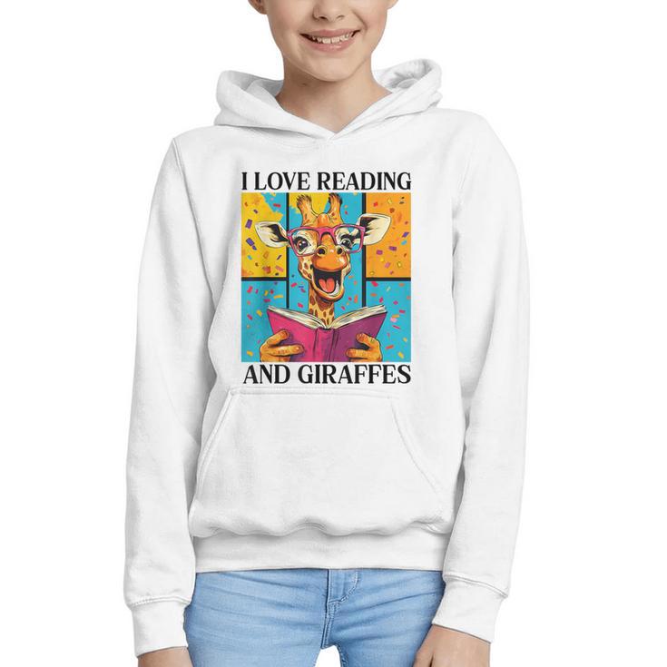 Love Reading And Giraffes Cute Giraffe Reading Book Lovers Graphic Youth Hoodie