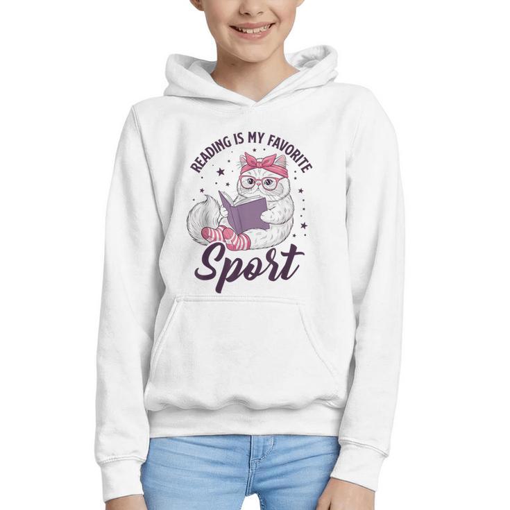 Reading Is My Favorite Sport Saying Cat And Book Lover Graphic Youth Hoodie