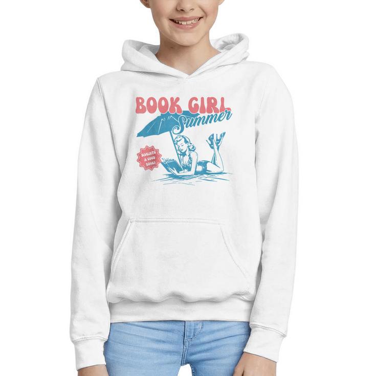 Retro Book Girl Summer Beach Vacation For Book Lover Graphic Youth Hoodie