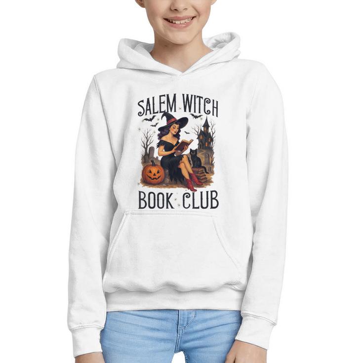 Salem Witch Book Club Bookish Retro Halloween Cat Graphic Youth Hoodie