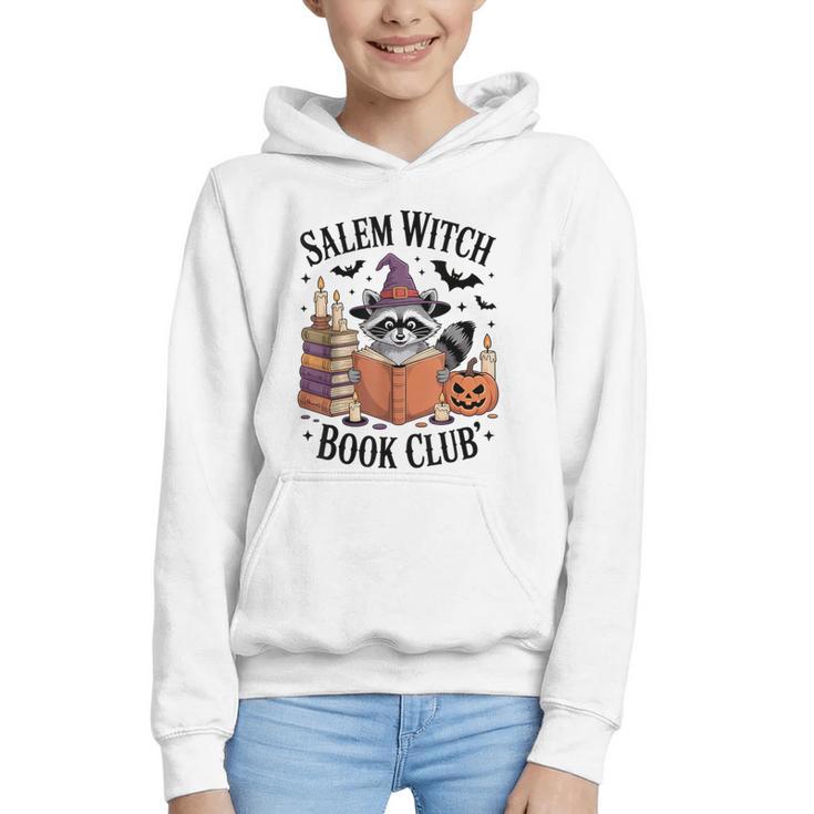 Salem WItch Book Club Halloween Raccoon Witch Reading Book Graphic Youth Hoodie