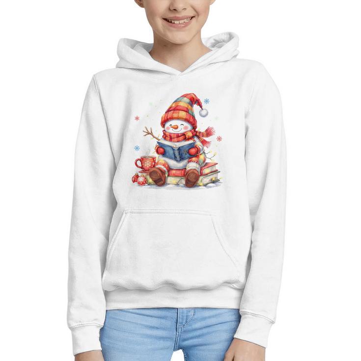 Snowman Reading Books Lovers Christmas Librarian Bookworm Graphic Youth Hoodie