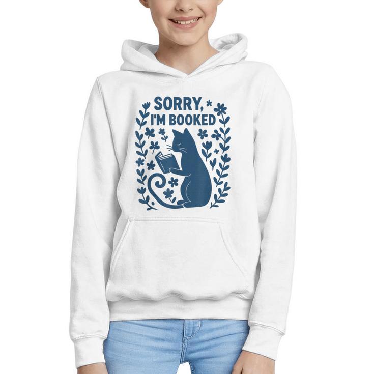 Sorry I'm Booked Cat Reading Book Boho Flowers Vintage Graphic Youth Hoodie