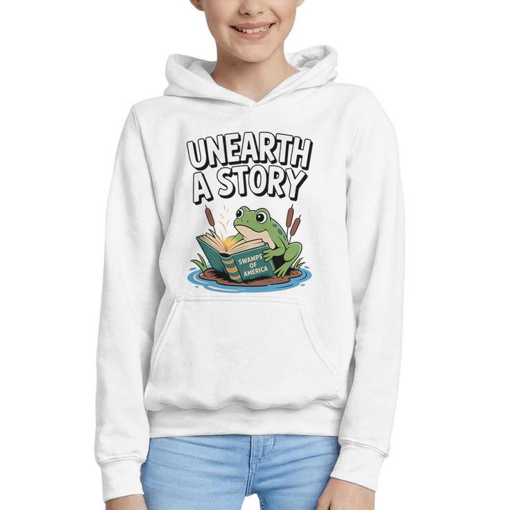 Unearth a Story Frog Reading a Book Summer 2026 Premium Tri-Blend Graphic Youth Hoodie