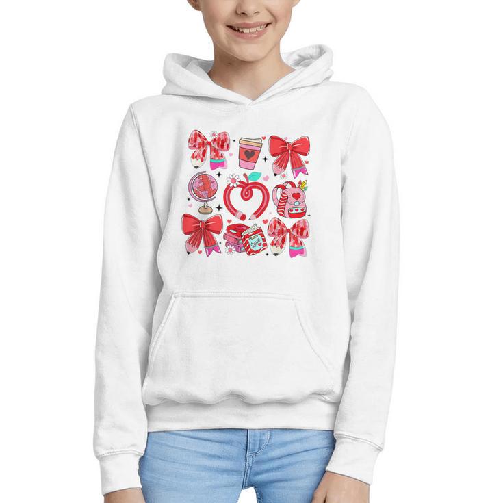 Valentine Teacher Coquette Bow Pencil Heart Book Girl Women Graphic Youth Hoodie