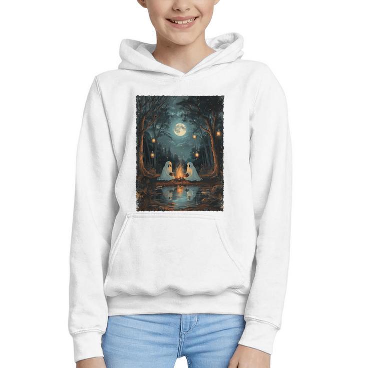 Vintage Ghost Book Reading Camping Gothic Halloween Teachers Graphic Youth Hoodie