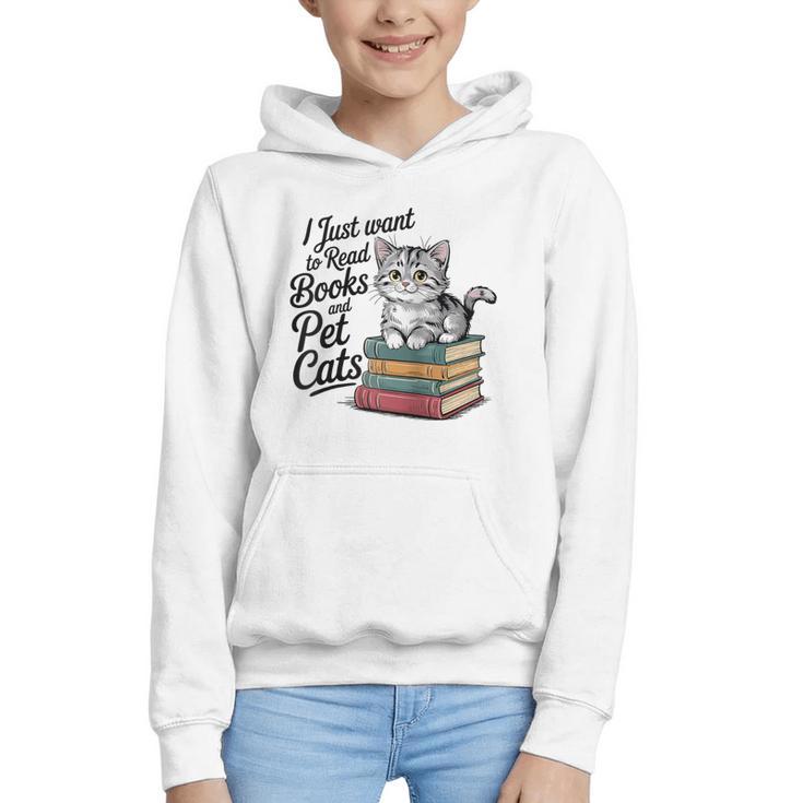 Vintage I Just Want To Read Books And Pet Cats Cat Raglan Baseball Tee Graphic Youth Hoodie