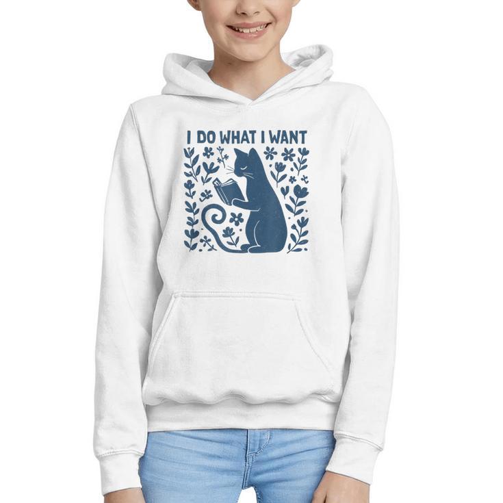 I Do What I Want Cat Reading Book Boho Flowers Vintage Graphic Youth Hoodie