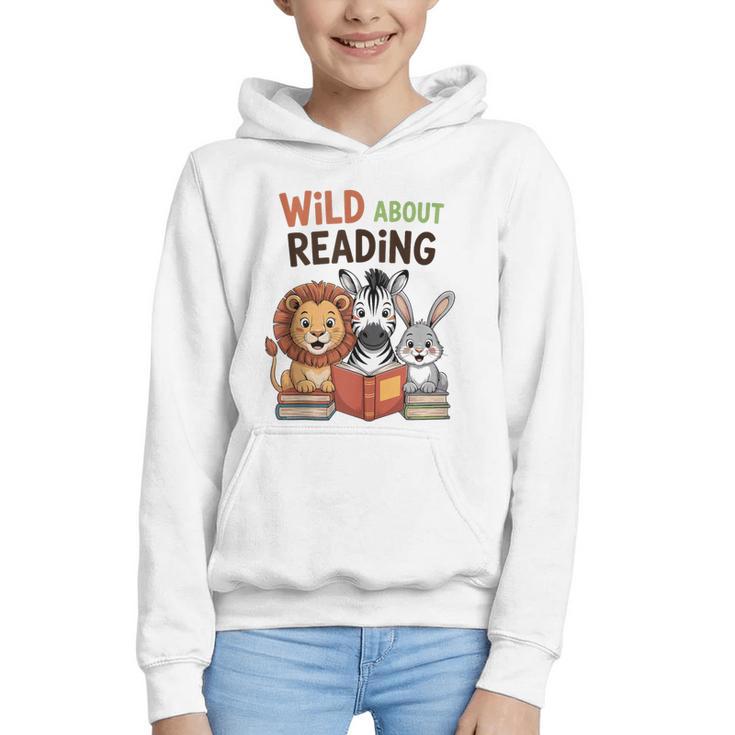 Wild About Reading Zoo Animals For Bookworm Book Reader Graphic Youth Hoodie
