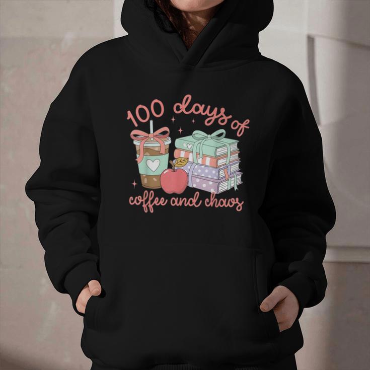 100 Days Of Coffee And Chaos Coquette Bow Book Apple Graphic Youth Hoodie